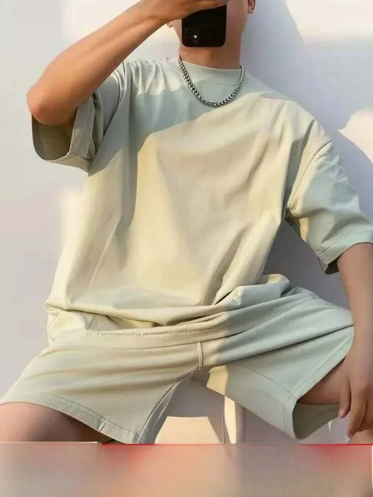 

Ameika Style Cotton Distressed Wash Summer Men Women Fashion High Street Short Sleeve Shorts Set Trendy Couple Outfit