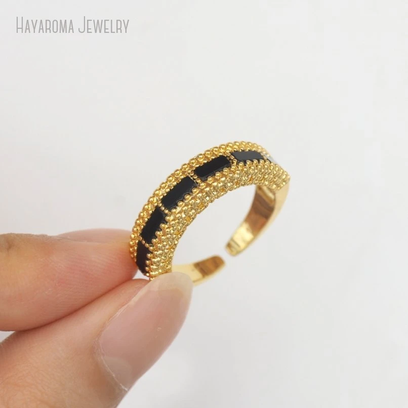 

10 шт., медь, оптовая продажа, черный геометрический прямоугольник, металлический полудрагоценный камень, агаты, оникс, кольцо золотого цвета RM50908