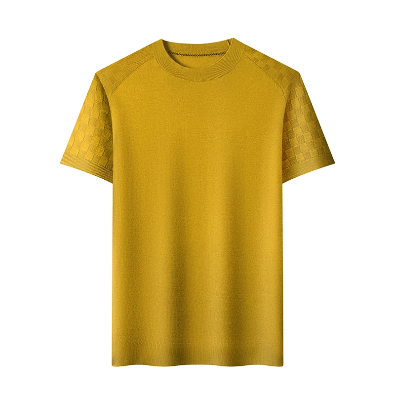 

High Grade Men Silk Wool Basic Tops 2025 Spring Autumn Lyocell Cotton Breathable Knitwear Short Sleeve Slim Fit Knit T-shirts