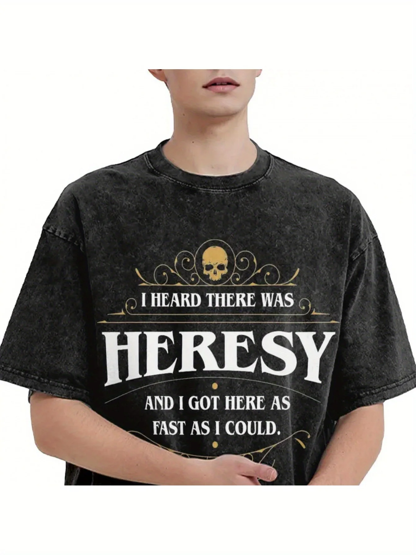

Oversized Men's T Shirts Vintage Washed Gold Skull Graphic Print Summer 2025 Women's Short Sleeve Tees Brand Tops Y2k Clothes