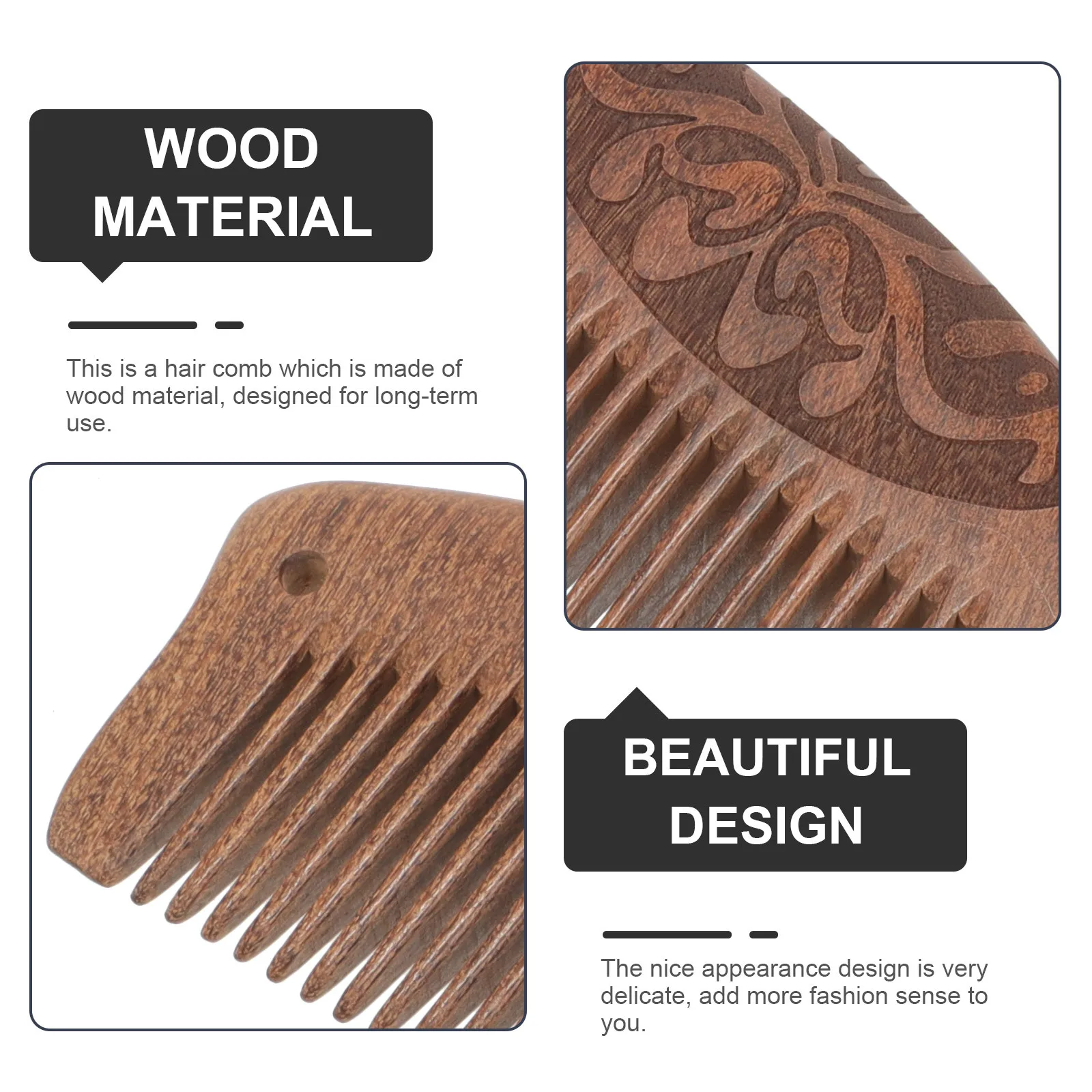 

Hair Care Black Ebony Wood Comb Exquisite Carving Anti-Static Smooth Teeth Scalp Massage Comb for Women Thick Hair Styling