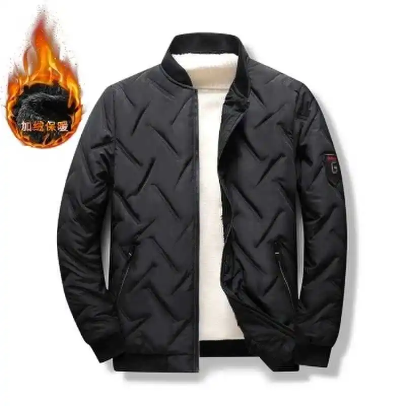 

New Fleece-Lined Autumn Winter Cotton Jacket Men's Cotton Coat Stand Collar Trendy Brand Warm Top