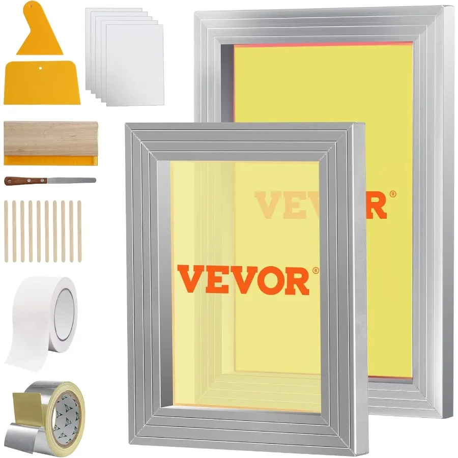 

Screen Printing Kit 2 Pieces Aluminum Silk Screen Printing Frames 8x10 10x14in 110 Count Mesh 2 Tapes and Screen Printing Sque