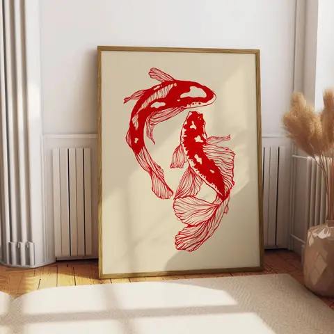 Japanese Red Koi Fish Canvas Prints Poster Modern Minimalism Aesthetic Art Prints Bedroom Kitchen Home Decor Art Poster Gifts
