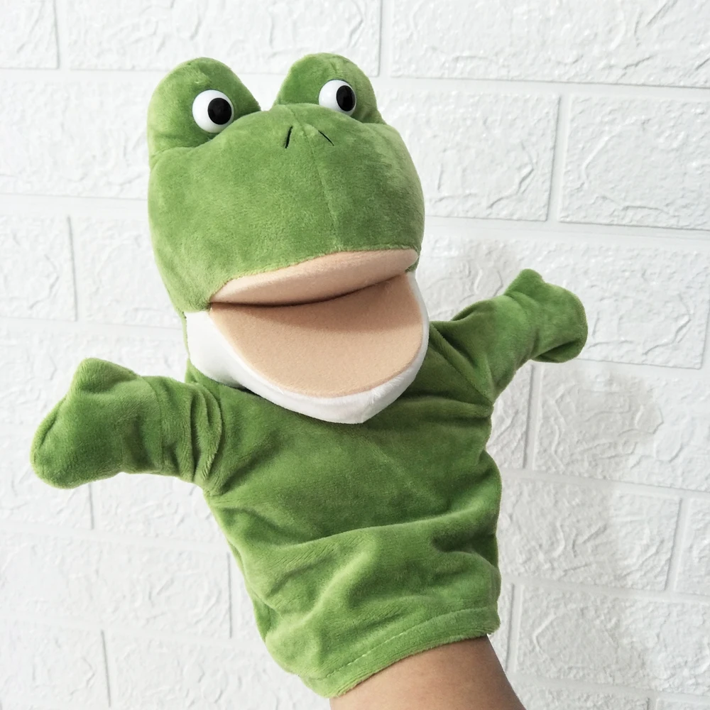 Weiches gefülltes Geschenk, niedliches grünes Frosch-Handpuppen-Plüschtier mit offenem Mund für Kinder