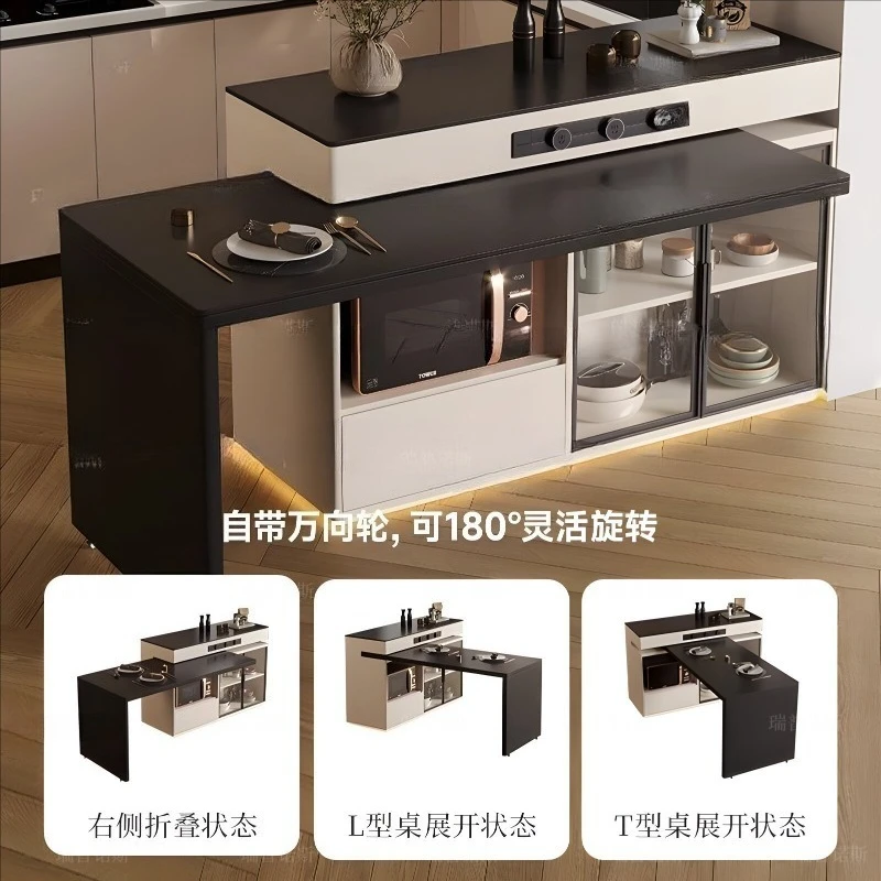 New rotating island dining table integrated retractable rock slab household middle island kitchen