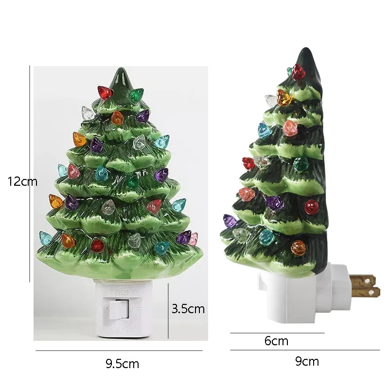 Christmas LED Night Light Ceramic Decorations Vintage Xmas Tree Wall Plug In Night Lamp Nightlight Christmas Gifts Warm Light