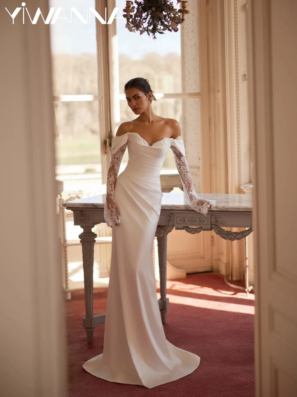 

Satin Elegant Beaded Lace Wedding Dress Romantic Sweetheart Neck Bridal Gown Customized Ivory Off Shoulder Dresses For Bride