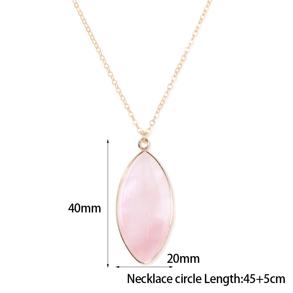 New Rose Quartzs Pendant Necklaces Rectangular Round Rose Quartzs Charm Necklace 18K Gold Color Plated Chain Necklace for Women