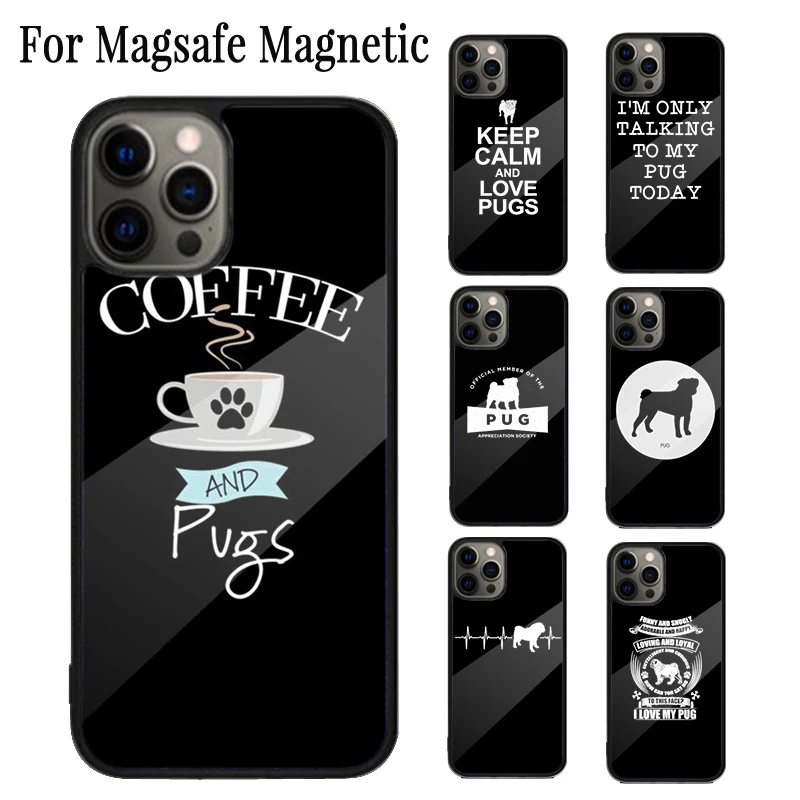 pug dog love heartbeats Magnetic Phone Case Coque For iPhone 16 15 14 Plus 13 12 Mini 11 Pro Max Magsafe Wireless Charging Cover