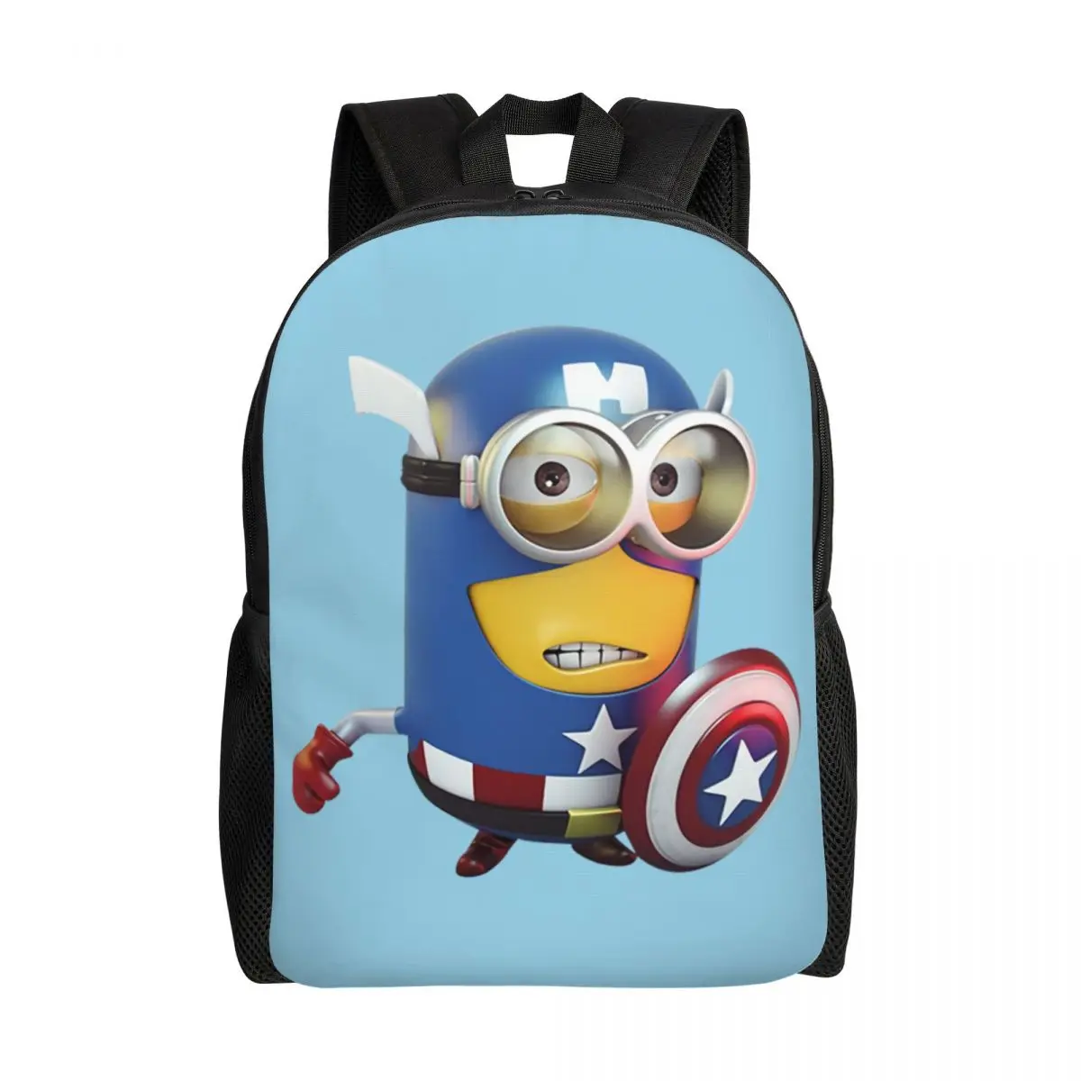 Custom Minion Cartoon Captain Shield Laptop Backpack Women Men Fashion Bookbag for College School Student Bag