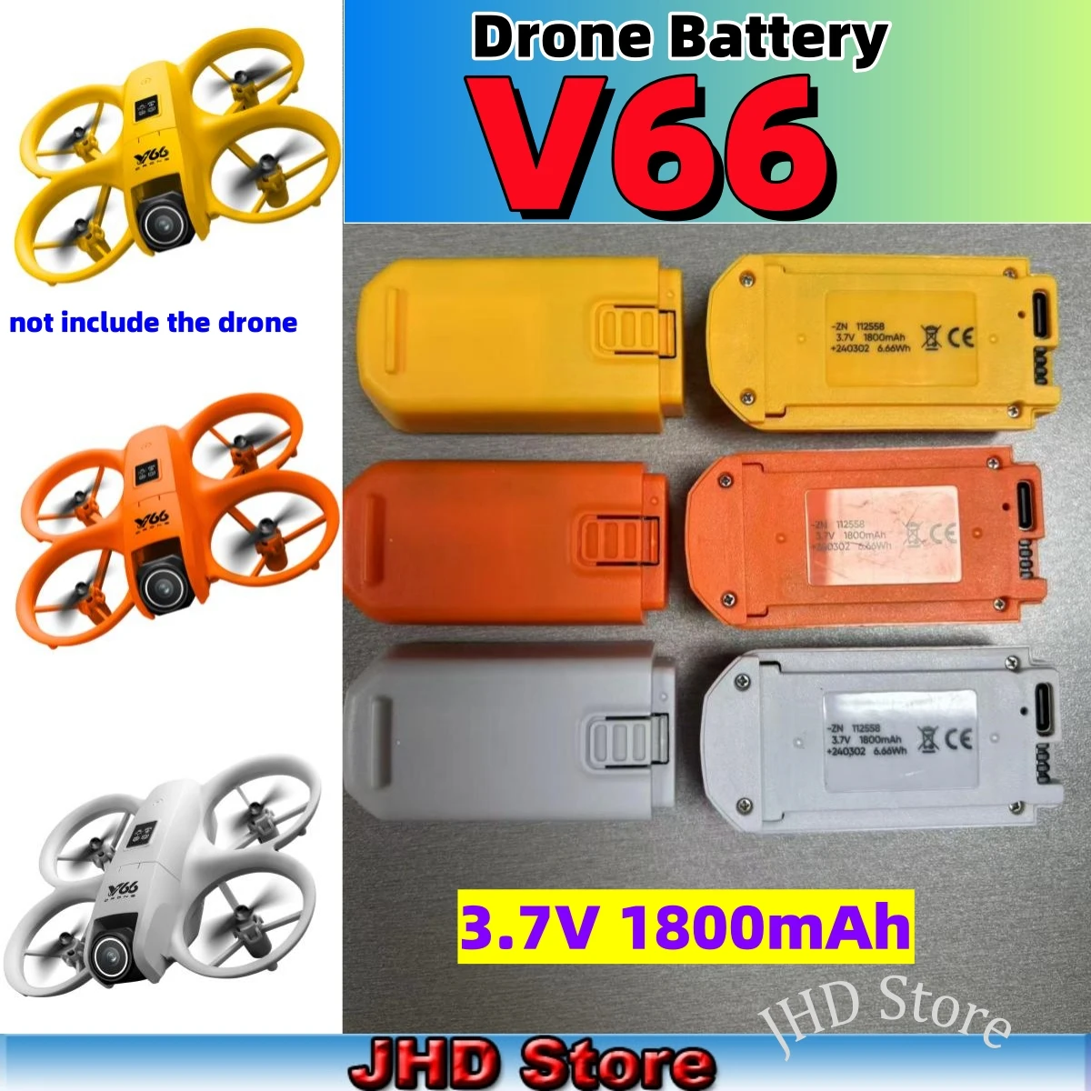 JHD 2025 nueva batería V66 para V66 mini RC Drone 3,7 V 1800mAh batería Original para avión V66 piezas de batería reemplazables al por mayor