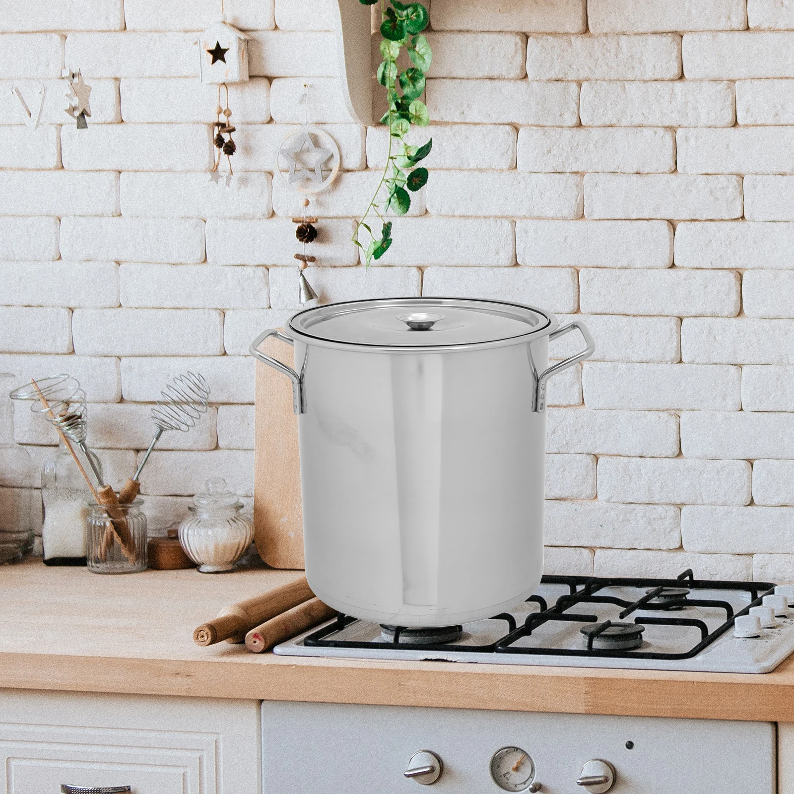 

Stainless Steel Stockpot 22Cm Large Capacity Soup With Lid Heavy Duty Rice Bucket For Home Hotel Kitchen Use Cooking Pot