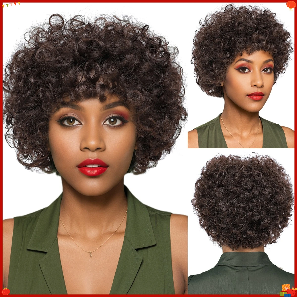 Men's Synthetic Afro Curly Wig Short Voluminous Kinky Hair Explosion Style High Temperature Fiber Cosplay Party Fashion