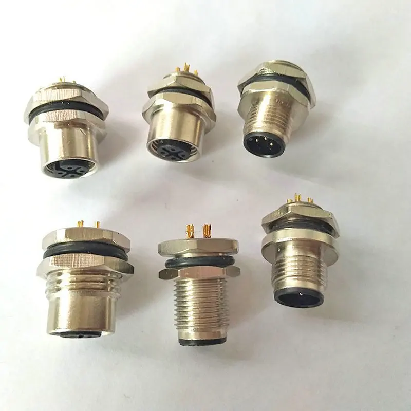 مستشعر قاعدة شفة M12 4-5- 8 النواة 12 دبوس مطلي بالذهب قابس الطيران مقبس لوحة ثابتة معدنية ذكر وأنثى