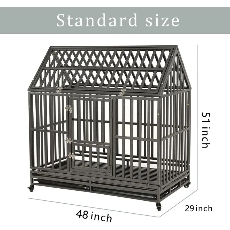 Heavy Duty Dog Cage Metal Kennel and Crate for Medium and Large Dogs, Pet Playpen with Four Wheels, Easy To Install, 48 Inch