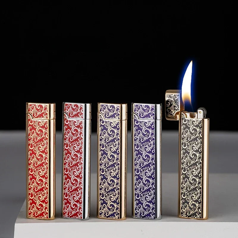 Mini Printing Inflatable Lighter Open Flame Metal Grinding Wheel Fashion Ultra-thin Portable Smoking Set Festival Gift Lighter