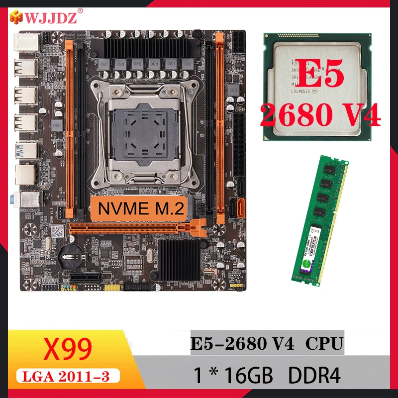 

Wjjdz Комплект материнской платы xeon X99 H4 e5 2680 V4 ddr4 RECC с памятью lga 2011-3 с материнскими платами 16 ГБ Intel Xeon, набор для игр на ПК