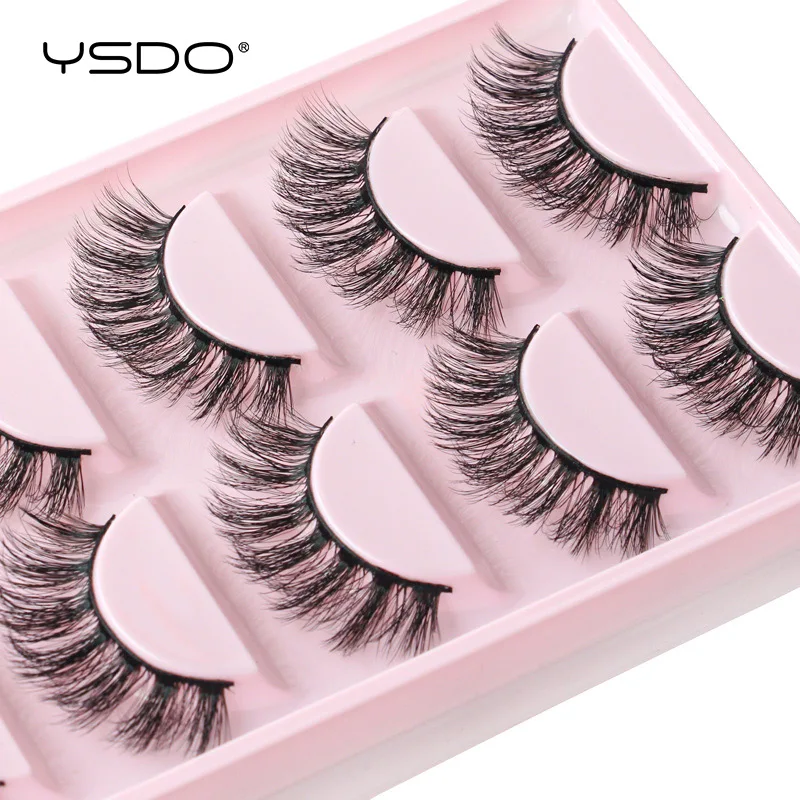 YSDO Faux Cils 3/5 par sztucznych rzęs Wispy Fluffy wielokrotnego użytku Cat False Eyelashes Make up Tool Natural Long 3D Fake Lash extension