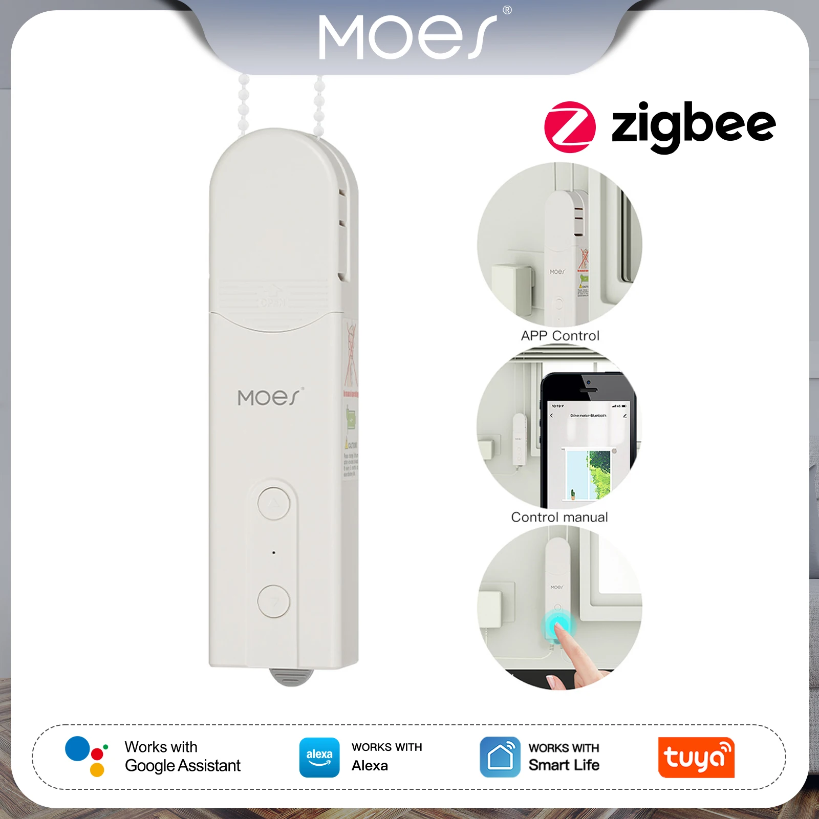 

MOES Smart ZigBee3.0 Chain Blinds Motor Tuya Chain Motorized Roller shutter Shades Via Alexa Google Voice Control Smart Life APP