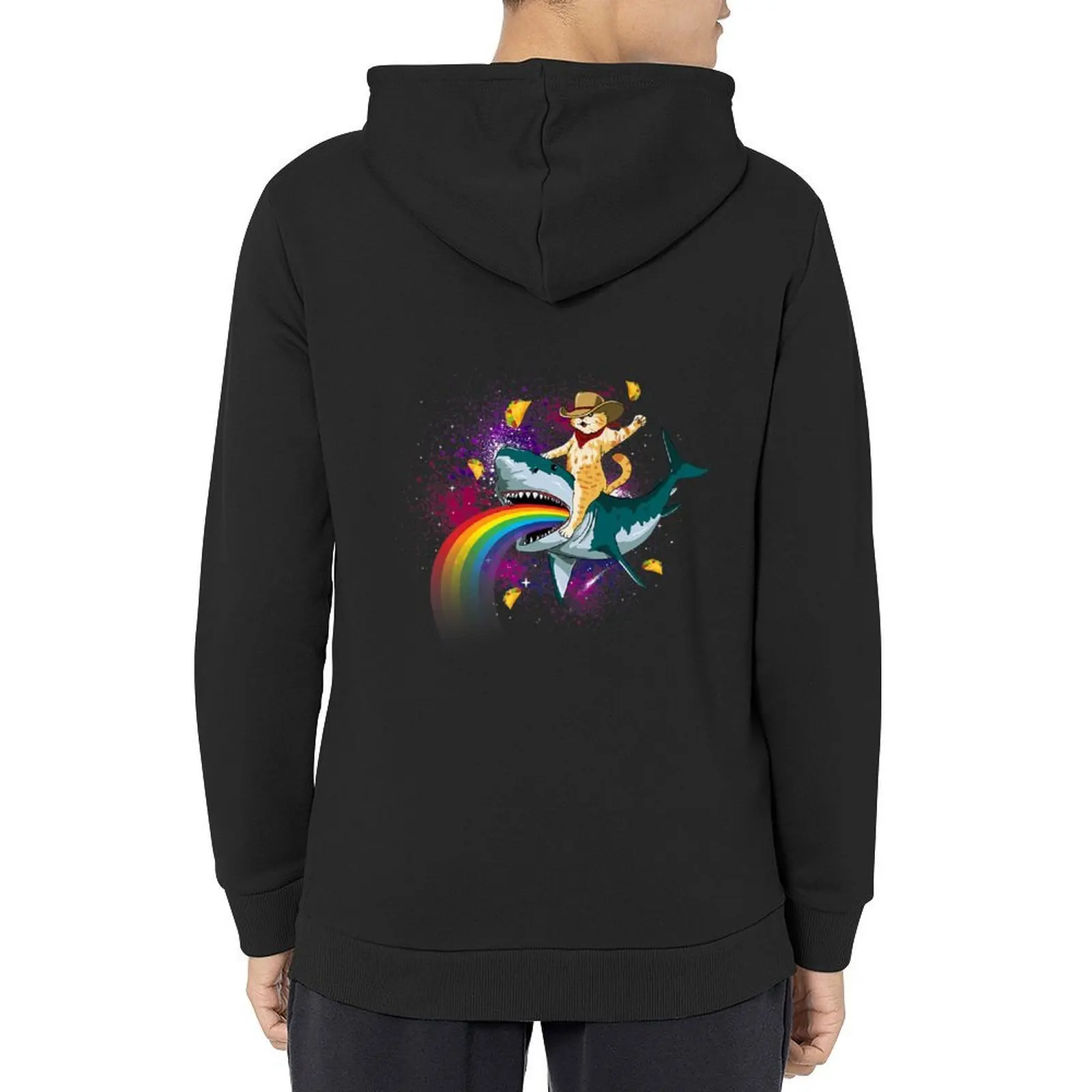 

Western Cowboy Cat Riding A Shark In Taco Space Rainbow Hoodie hooded shirt japanese style new in hoodies & sweatshirts