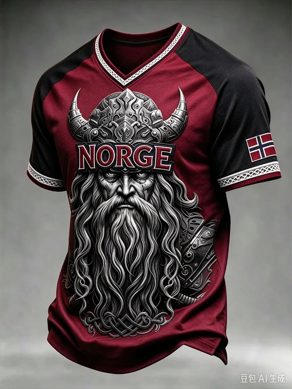 Nordic Viking Warrior Pattern 3D Print Men SportV-neck T-shirt Outdoor Street Casual Fashion Quick-dry Breath Parent-child Cloth