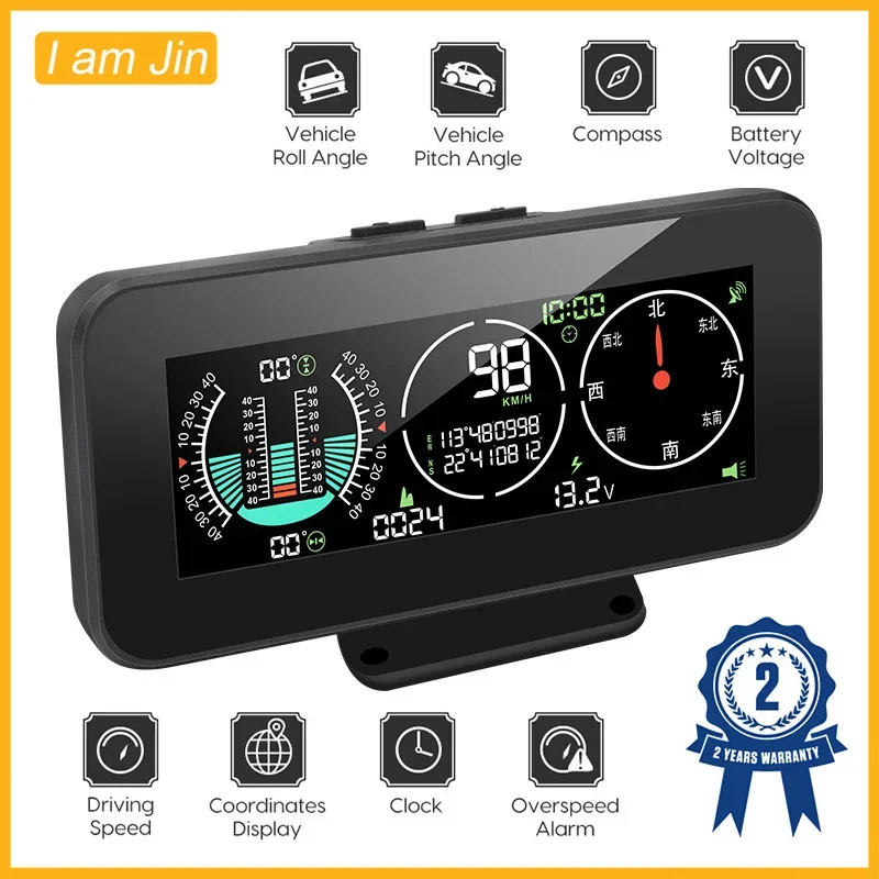 M60 Car Compass Inclinometer Speedometer GPS Speed Slope Digital Tilt Meter Overspeed Alarm Hud Display Auto Off Road Accessorie