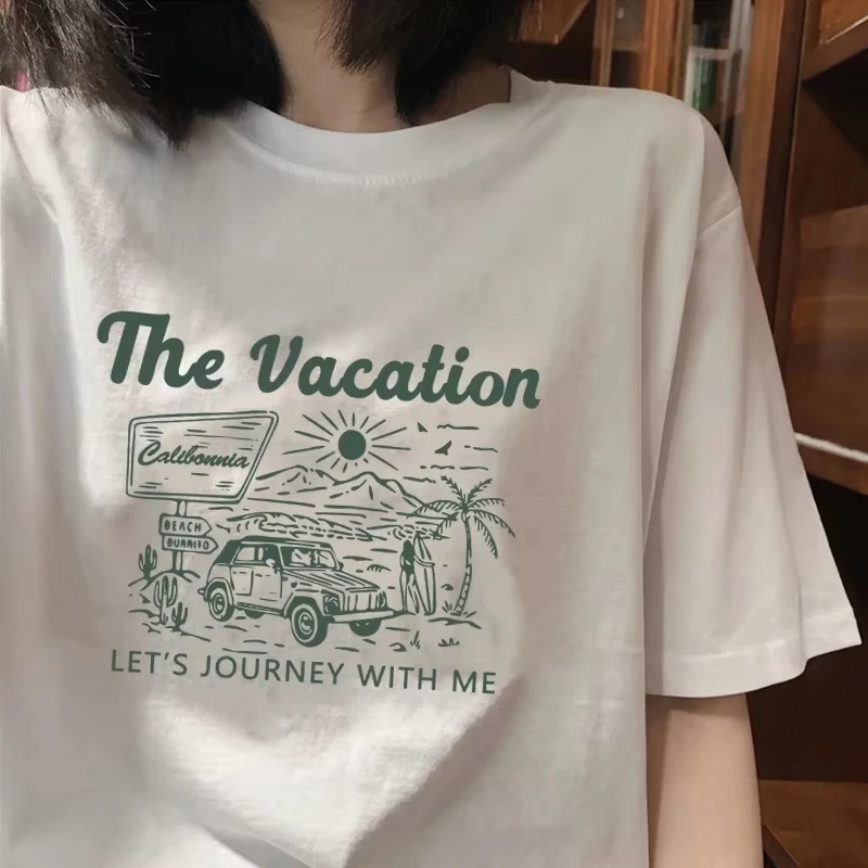 White The Vacation California Off-Road Vehicle Printed T-Shirt Cotton Graphic Tee Men Women Summer Streetwear