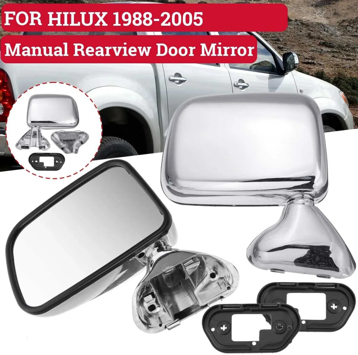 Left+Right Car Chrome Rear View Mirror Side Door Mirror Assembly for Toyota Hilux 1997-2001 Rearview Mirror