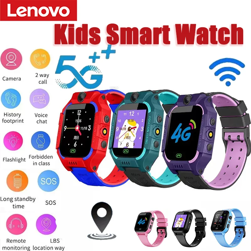 Montre connectée pour enfants Lenovo 2026 5G, étanche, SOS, carte SIM, appel, localisation GPS, caméra, cadeau pour garçons et filles, compatible iOS et Android