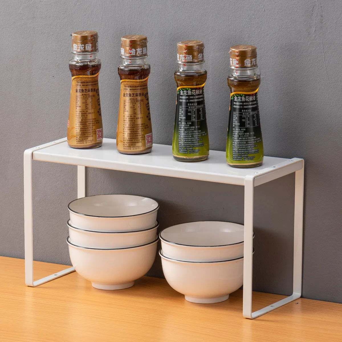 

Japanese Style Adjustable Kitchen Shelf - White Organizadores de Cocina Under Sink Stackable Spice Rack for Kitchen