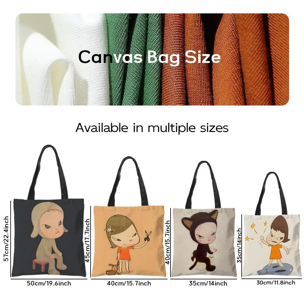Storage Bags Casual Portable Shoulder Bag Lightweight Shopping Bag Reusable Linen Bag World Famous Artist Y-Yoshitomo Nara