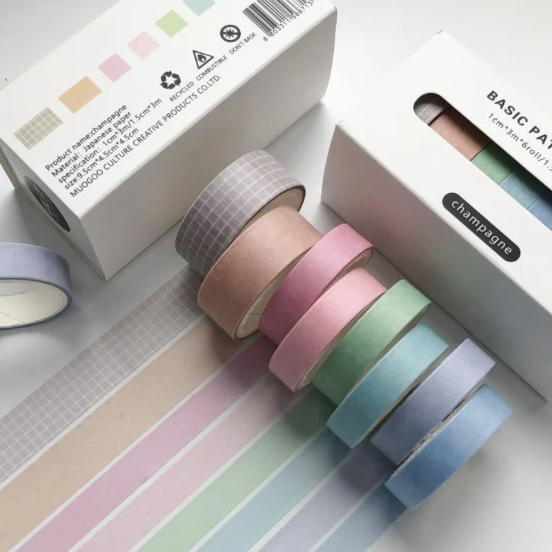 8 rollen per doos effen kleur decoratieve tape set DIY scrapbook journal decoratie schrijfwaren knutseltape
