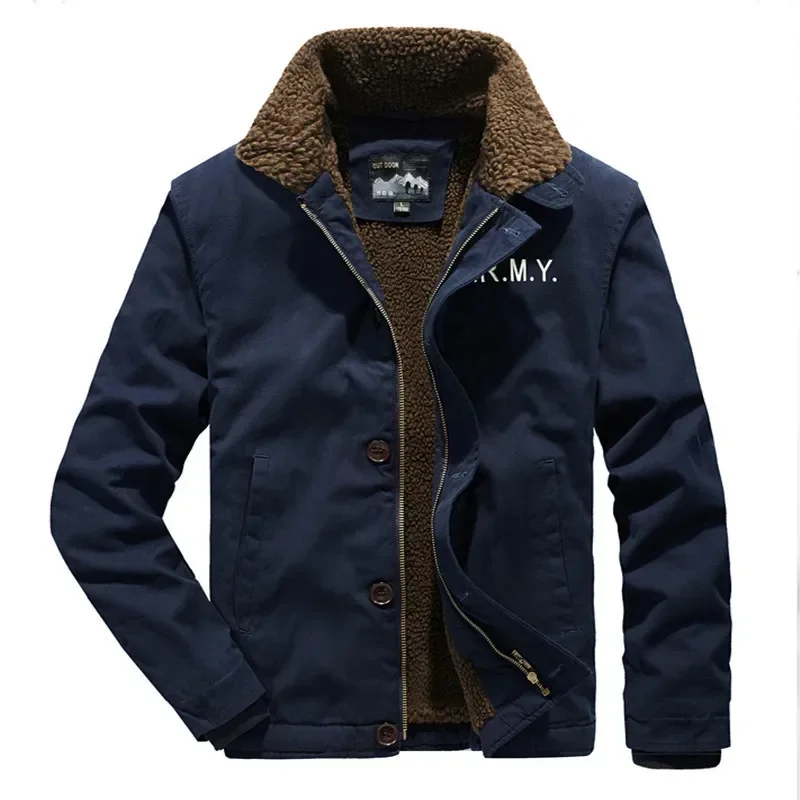 Male Plush Jacket Autumn Work Outwearing New Lined Clothes Men Winter Parka Fleece Thick Warm Coats Hooded Fur Collar Coat