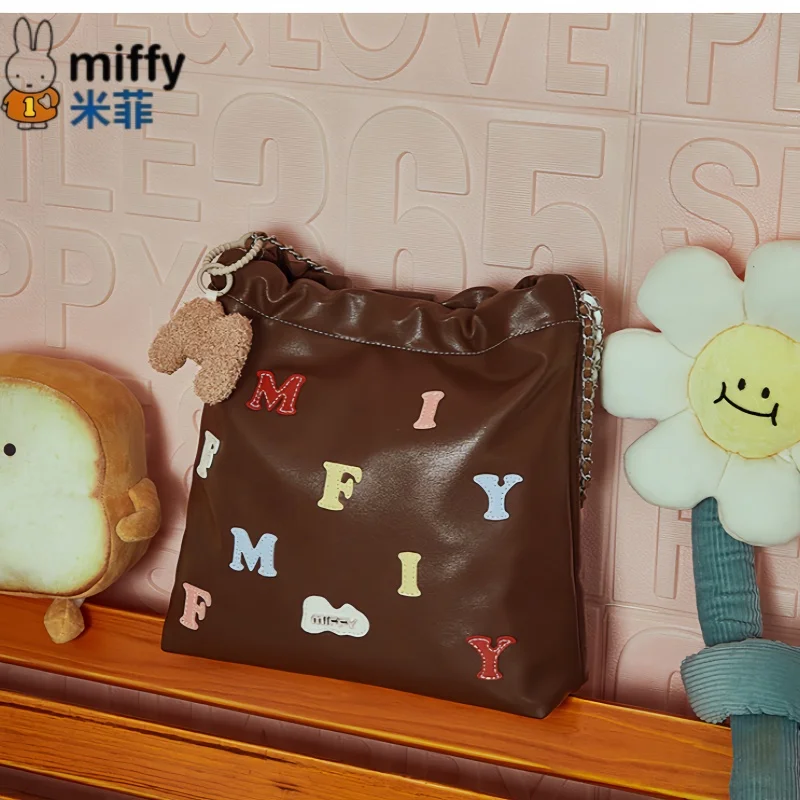 

In Stock Miffy Retro Tote Bag New Large Capacity Commuting Patchwork Shoulder Bag Charm Collectible Gift Series Ornaments