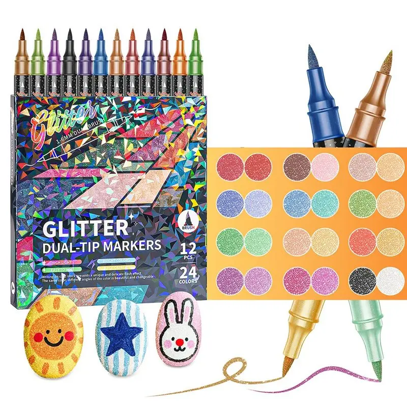 AU61-Dual Tip Dual Color Shimmer Marker für Doodle-Schreiben mit Glitzereffekt und Pinselstrichen