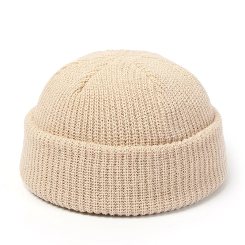 Chapéus de malha para mulheres gorro masculino gorro de inverno retrô sem abas de melão boné de melão manguito docker gorros de pescador chapéus