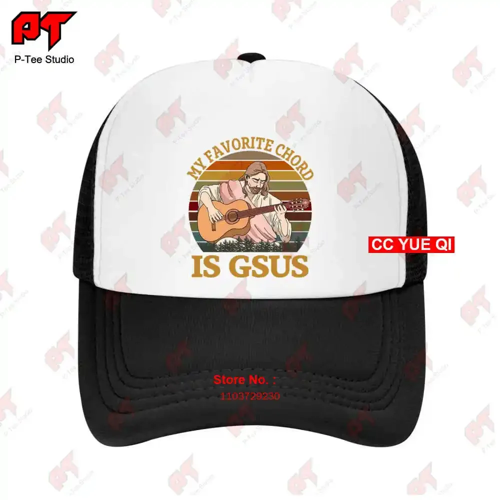 My Favorite Chord Is Gsus Funny Jesus Playing Guitar Vintage Baseball Caps Truck Cap RSJO