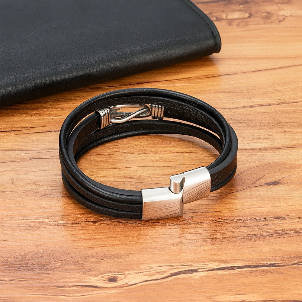 TYO العصرية 3 ألوان الرجال متعدد الطبقات الجلود الفولاذ المقاوم للصدأ المغناطيس مشبك سوار سحر الإسورة هدية عيد الحب دروبشيبينغ