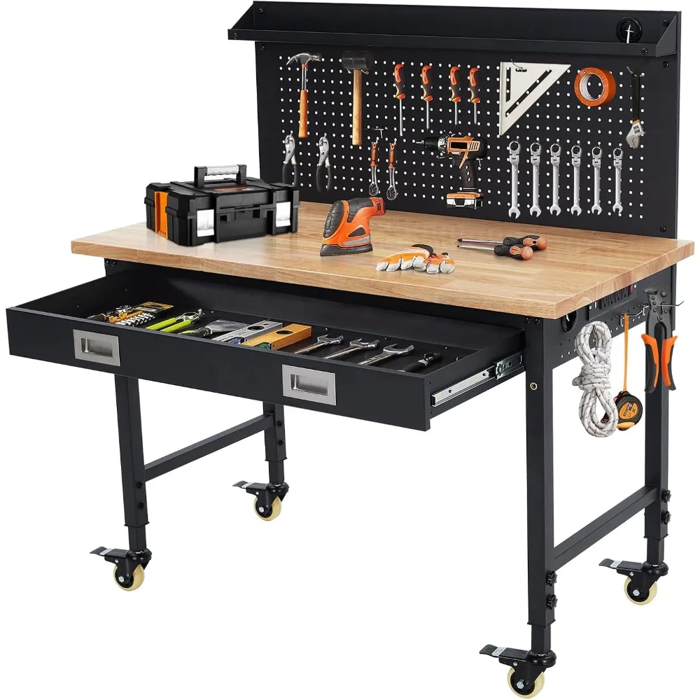 

48" Workbench Heavy Duty, Adjustable Height Workstation with Drawer Storage, Backplate, 2000 LB Load Capacity