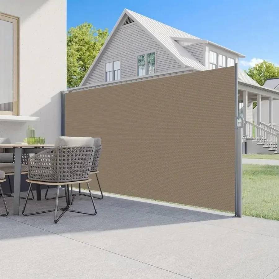 Auvent latéral rétractable 71x118 pouces, écran de confidentialité gris clair, imperméable, résistant aux UV, Polyester, facile à installer, antirouille, Durab