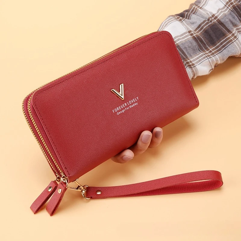 Large Capacity Women's Card Holder Organizer Double Zipper Coin Purse PVC Clutch Bag Mobile Phone Storage Wallet For Ladies