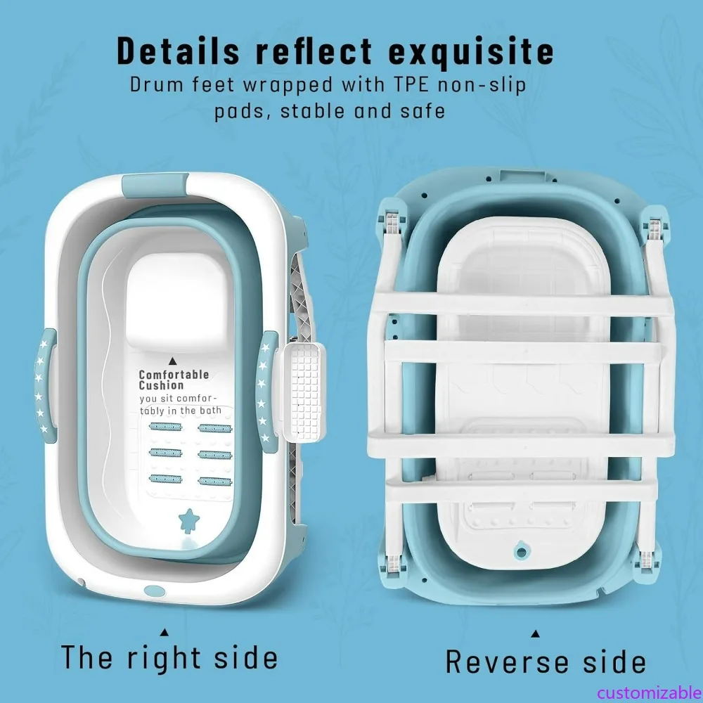

Portable Foldable Bathtub with Ergonomic Seat and Massage Roller, Compact Collapsible Tub for Home Use