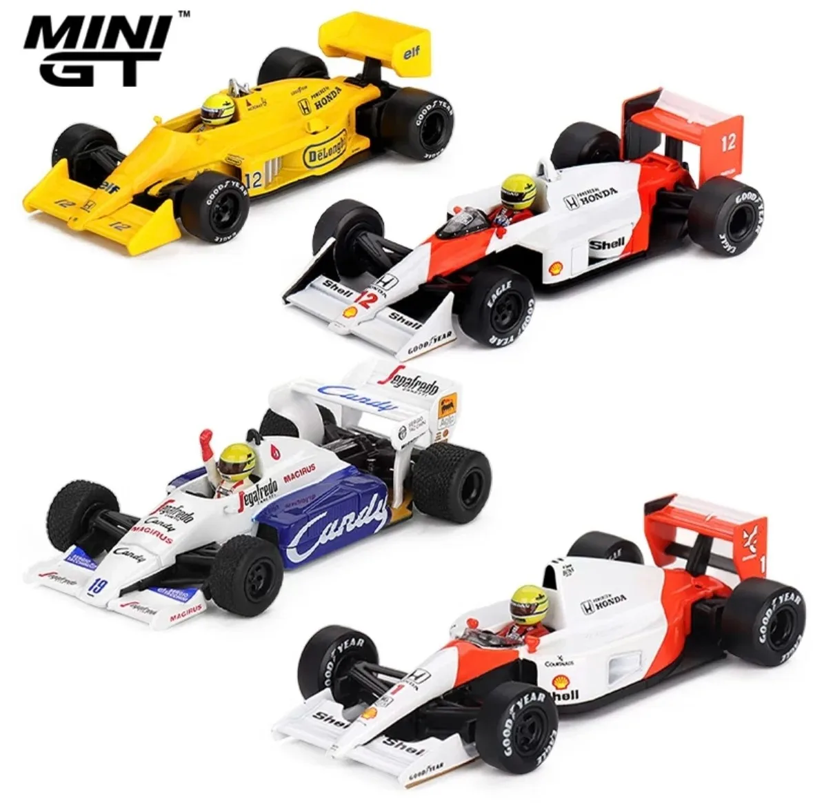 MINI GT 1:64 4 pièces Ayrton Senna 1984 1987 Monaco Grand Prix 1988 1991 Grand Prix japonais 2ème PlaceWinner modèle de voiture en alliage cadeau