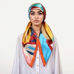 Wholesale Printed Silk Scarf Hijab Satin Women Turban Foulard Bandana Headscarf Elastic Sunscreen Hijabs Scarves Hair Accessory