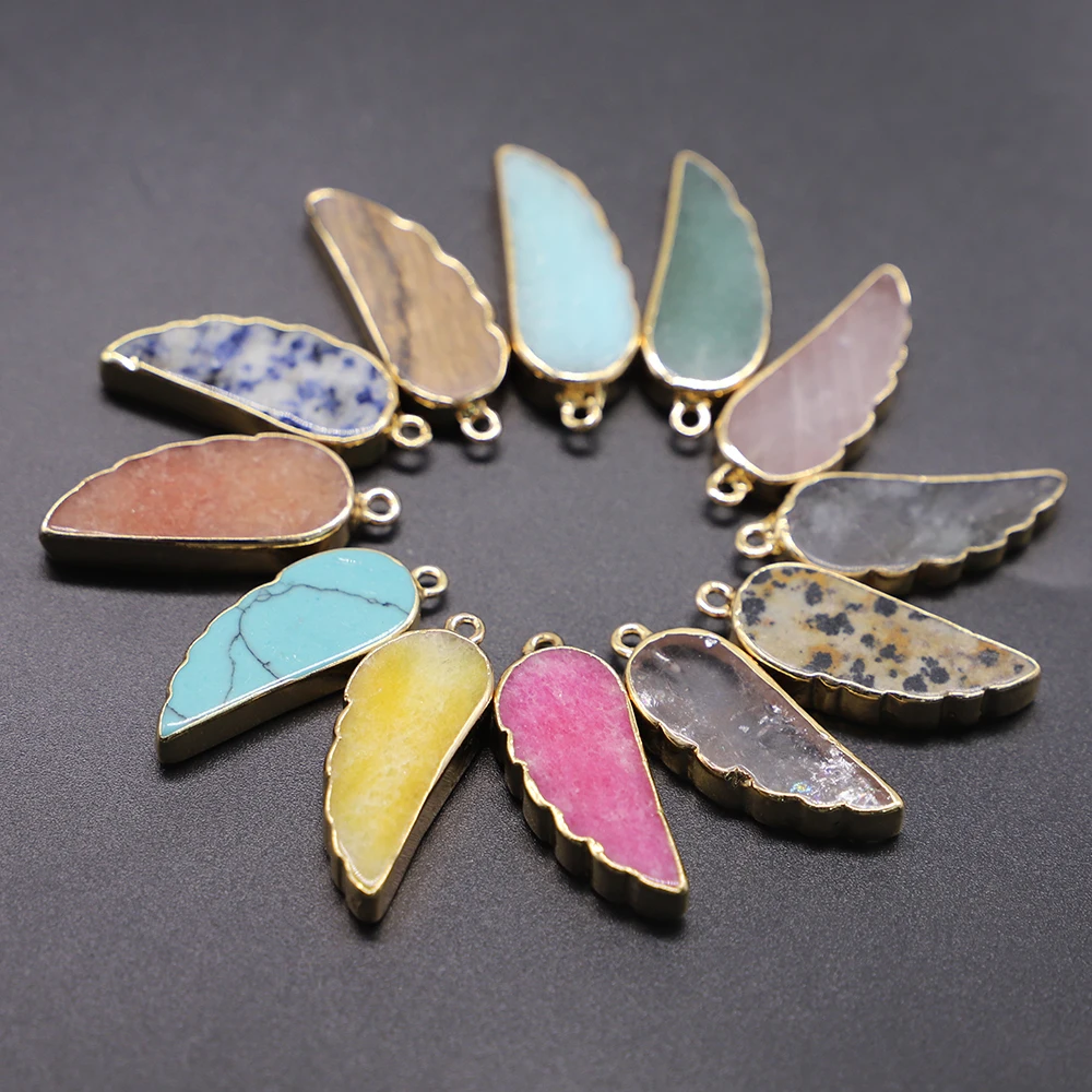 Fashion Natural Stone Angel Wing Pendants Healing Crystal Craft Gift Reiki Gemstone Women Jewelry Necklaces Making Accessories