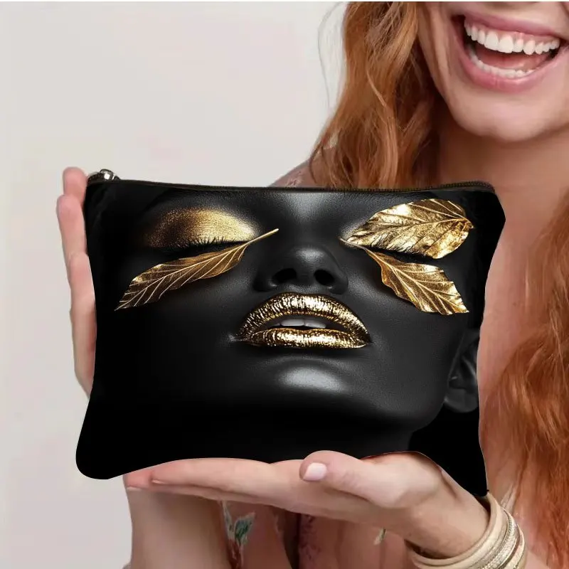 1 Piece Women's Artistic Makeup Bag - Multifunctional Zipper Pouch for Ladies, Perfect Travel Zipper Storage Bag, Fun Birthday Gift