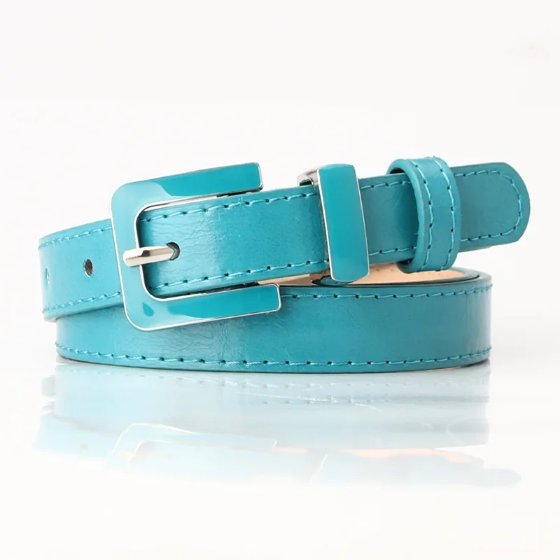 Fashion Rainbow-coloured Glossy Thin Belt Female Creative Alloy Buckle Head Casual Versatile Clothing Accessories Student Belt