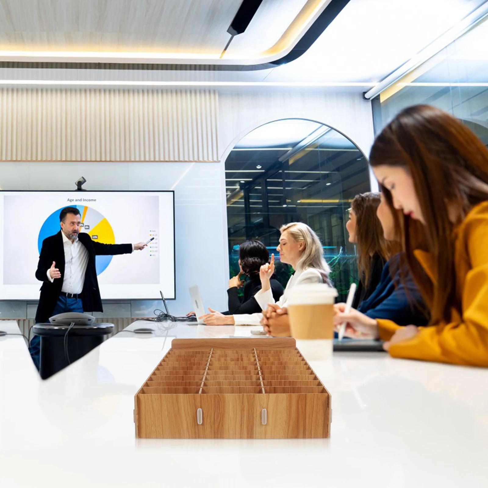 30 Grids Storage Box Wooden Cell Phone Rack for Classroom Meeting Room Practical Mobile Phone Finishing Box Desk Organizer