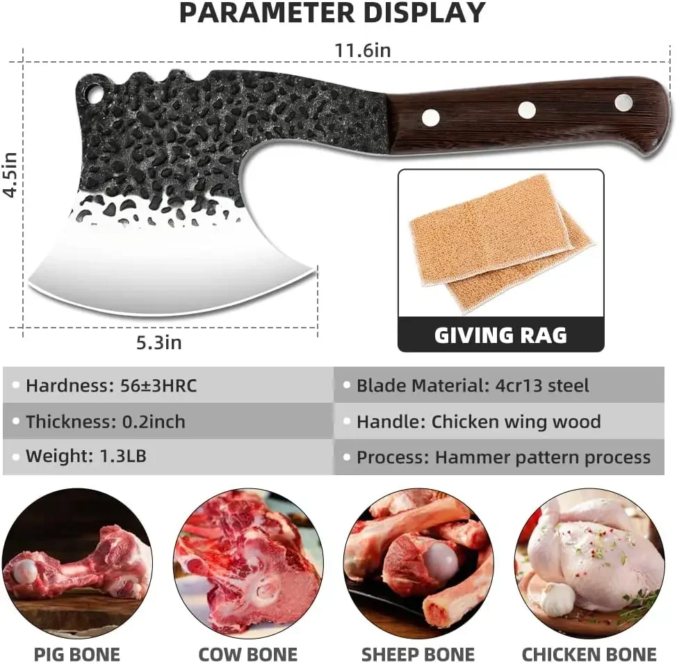 Handmade Meat Cleaver Axes Shape Forged Heavy Duty High Carbon Butcher Knife Boning Breaker Vegetable Butcher Chopper Cutting